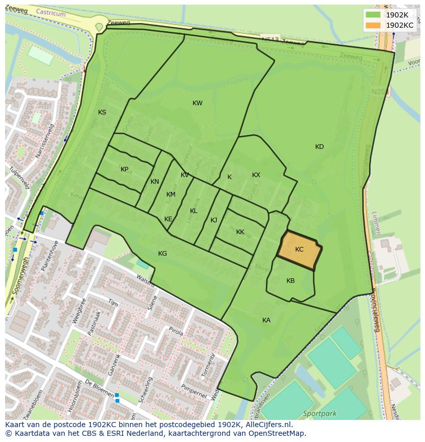 Afbeelding van het postcodegebied 1902 KC op de kaart.