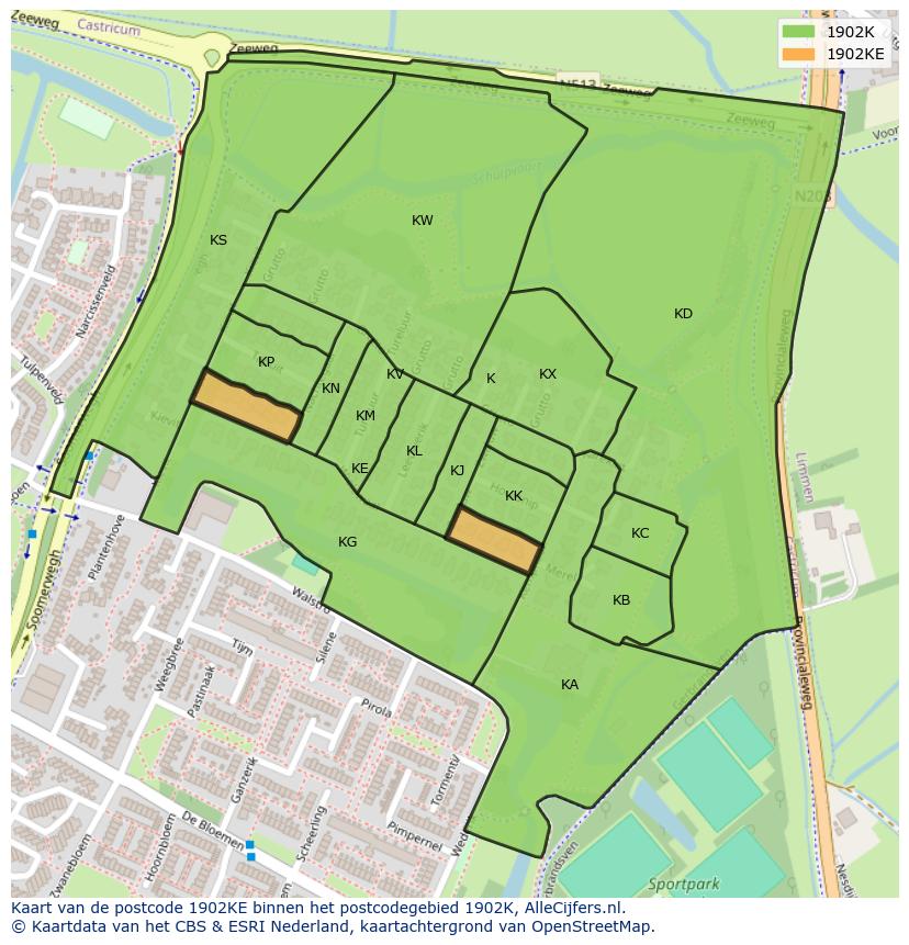 Afbeelding van het postcodegebied 1902 KE op de kaart.