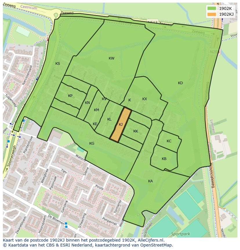 Afbeelding van het postcodegebied 1902 KJ op de kaart.