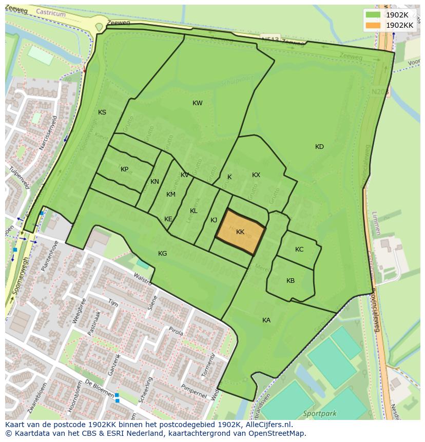 Afbeelding van het postcodegebied 1902 KK op de kaart.