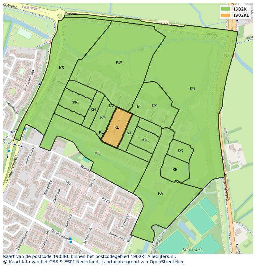Afbeelding van het postcodegebied 1902 KL op de kaart.