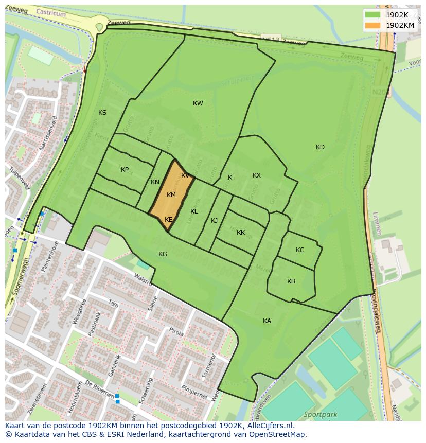 Afbeelding van het postcodegebied 1902 KM op de kaart.
