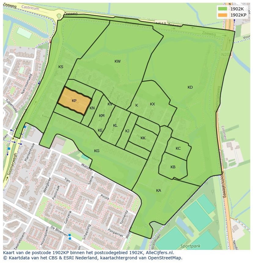 Afbeelding van het postcodegebied 1902 KP op de kaart.