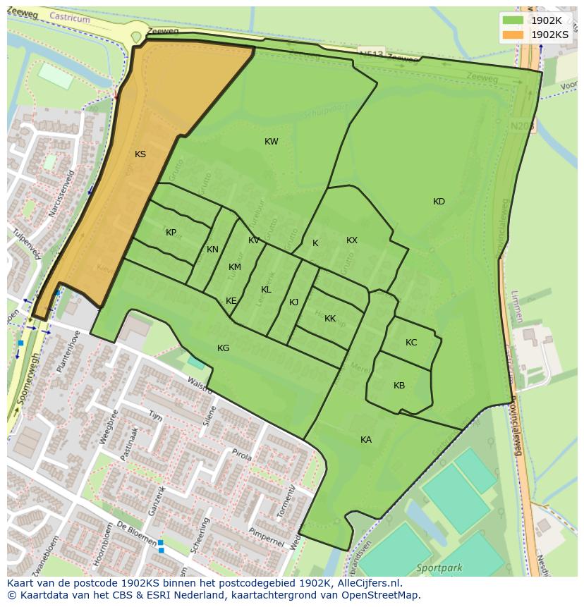 Afbeelding van het postcodegebied 1902 KS op de kaart.