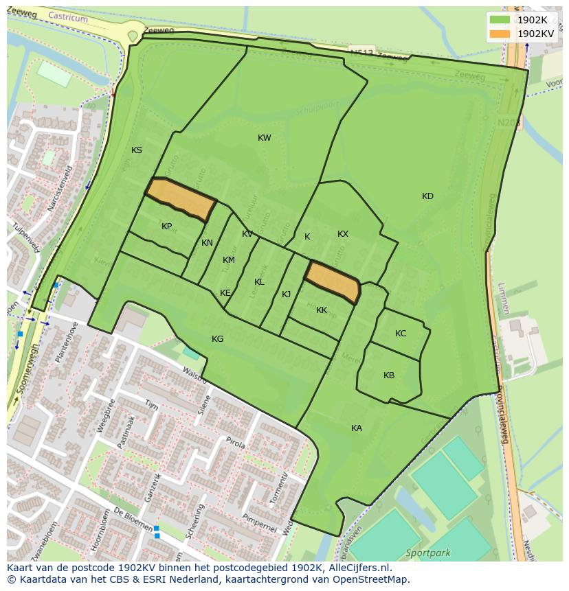 Afbeelding van het postcodegebied 1902 KV op de kaart.
