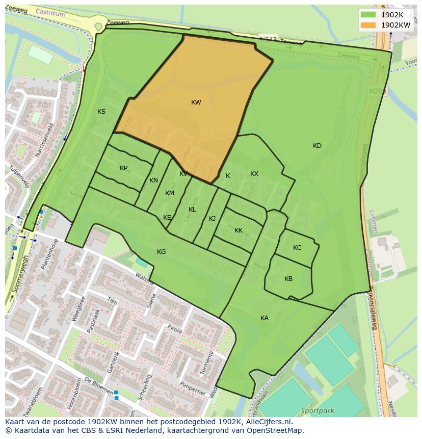 Afbeelding van het postcodegebied 1902 KW op de kaart.