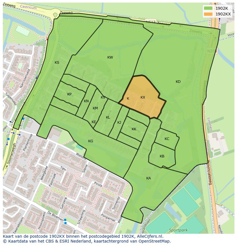 Afbeelding van het postcodegebied 1902 KX op de kaart.