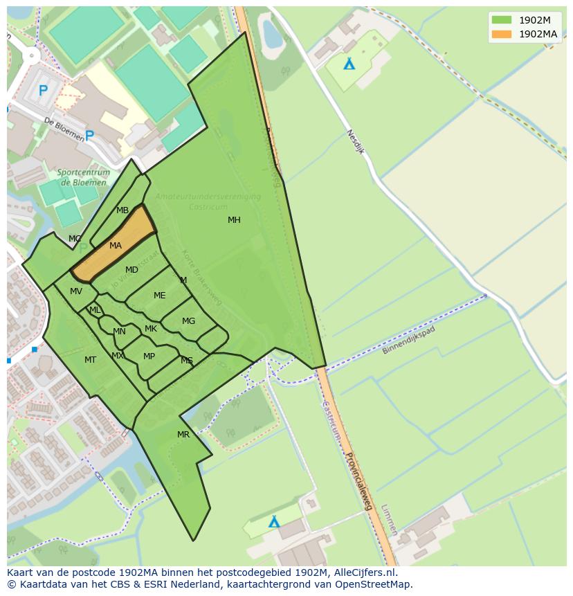 Afbeelding van het postcodegebied 1902 MA op de kaart.