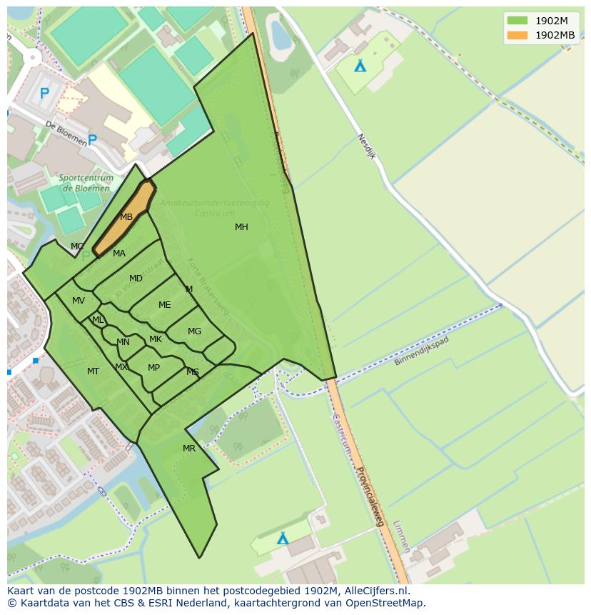 Afbeelding van het postcodegebied 1902 MB op de kaart.