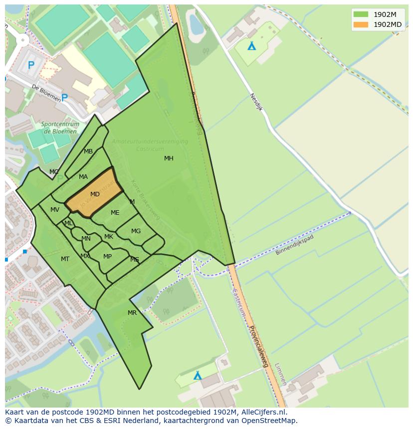 Afbeelding van het postcodegebied 1902 MD op de kaart.