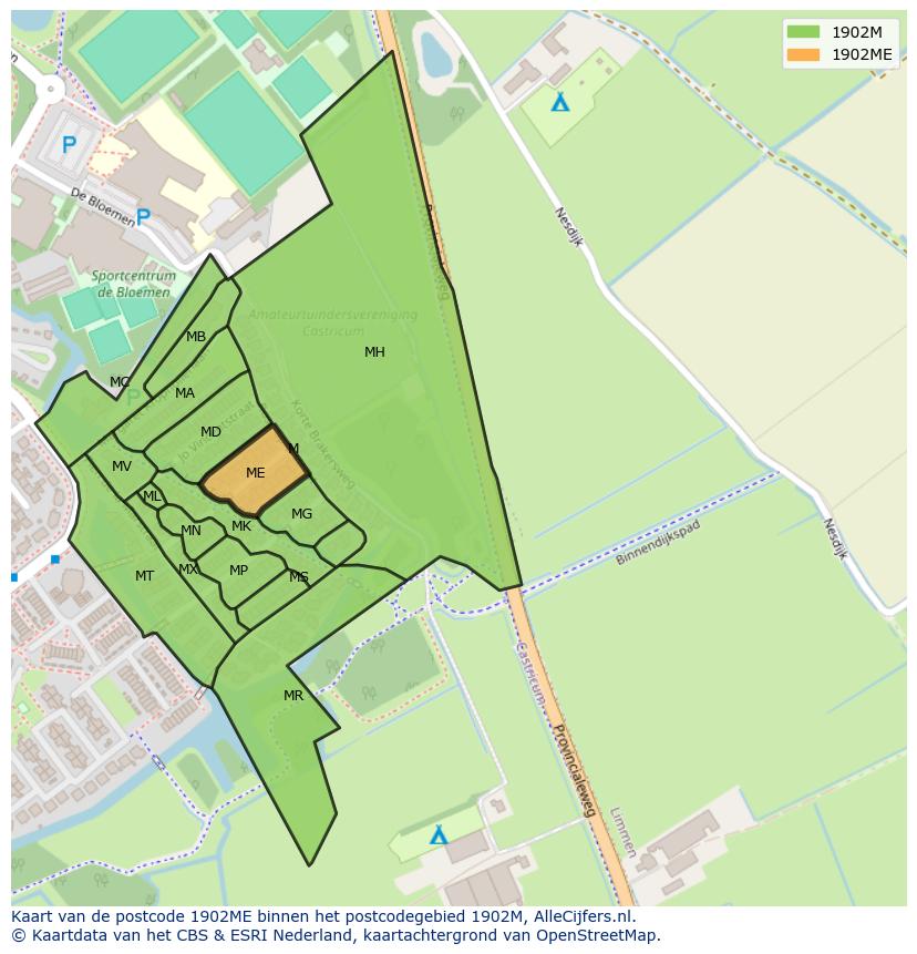 Afbeelding van het postcodegebied 1902 ME op de kaart.