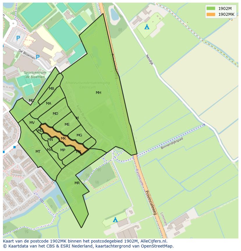 Afbeelding van het postcodegebied 1902 MK op de kaart.
