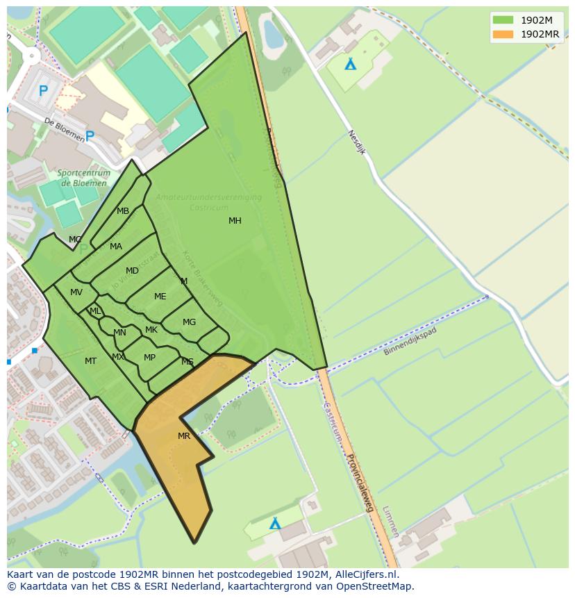 Afbeelding van het postcodegebied 1902 MR op de kaart.
