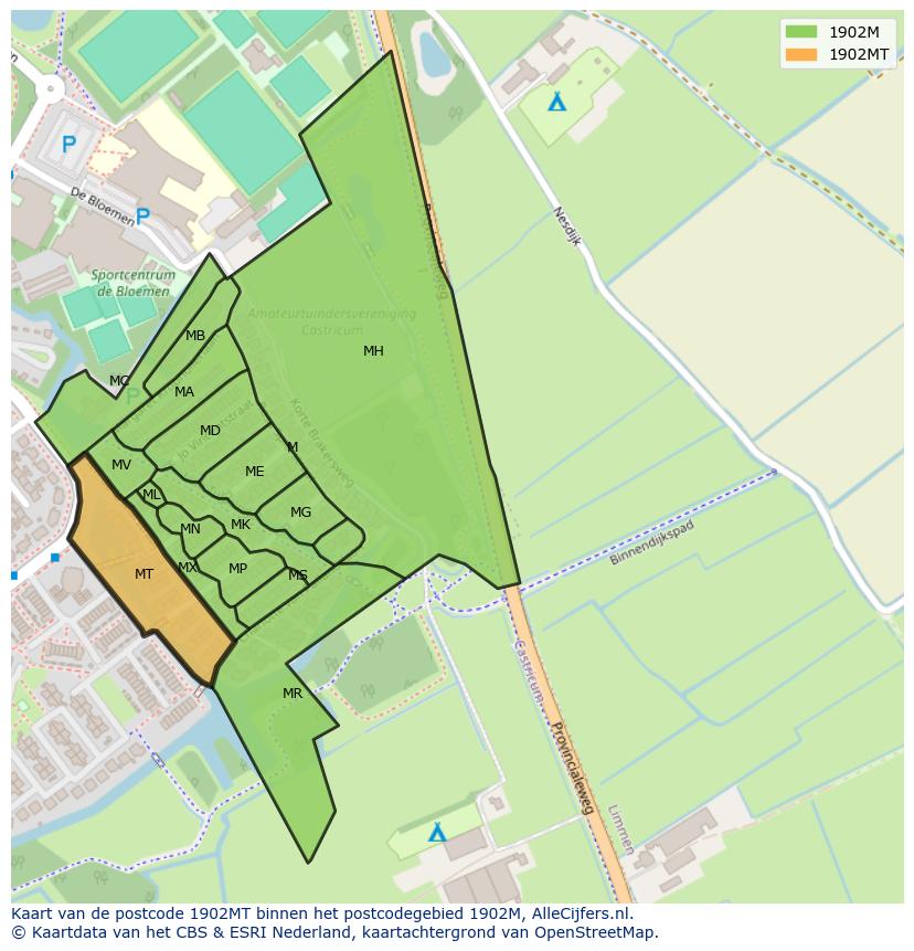 Afbeelding van het postcodegebied 1902 MT op de kaart.