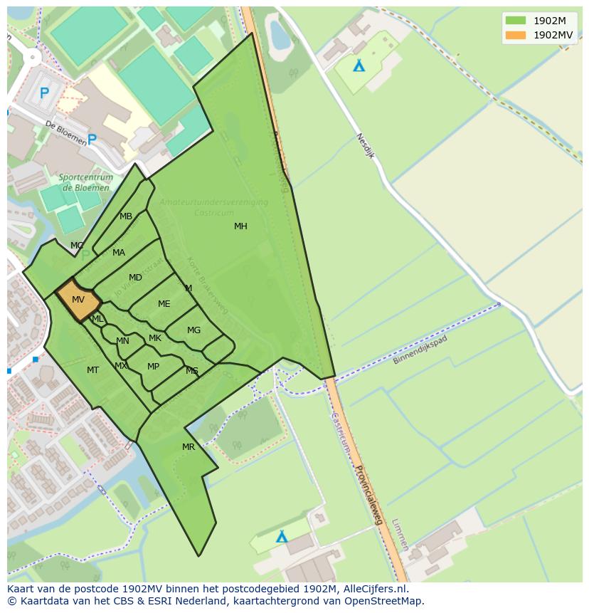 Afbeelding van het postcodegebied 1902 MV op de kaart.