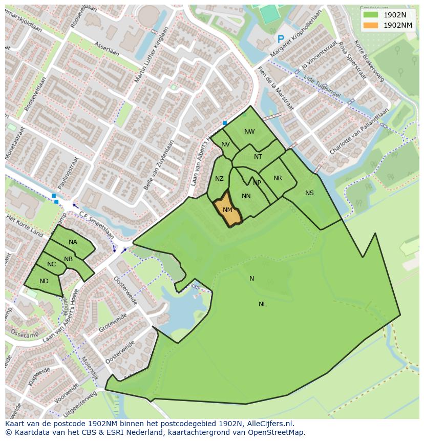 Afbeelding van het postcodegebied 1902 NM op de kaart.
