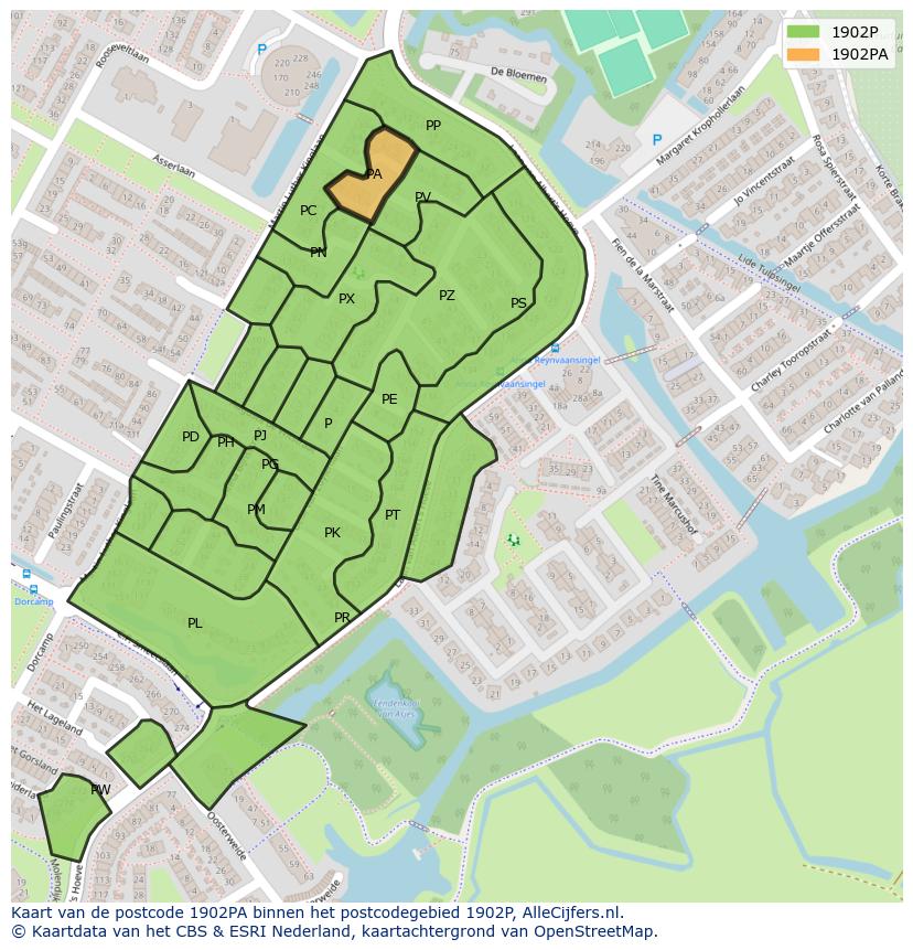 Afbeelding van het postcodegebied 1902 PA op de kaart.