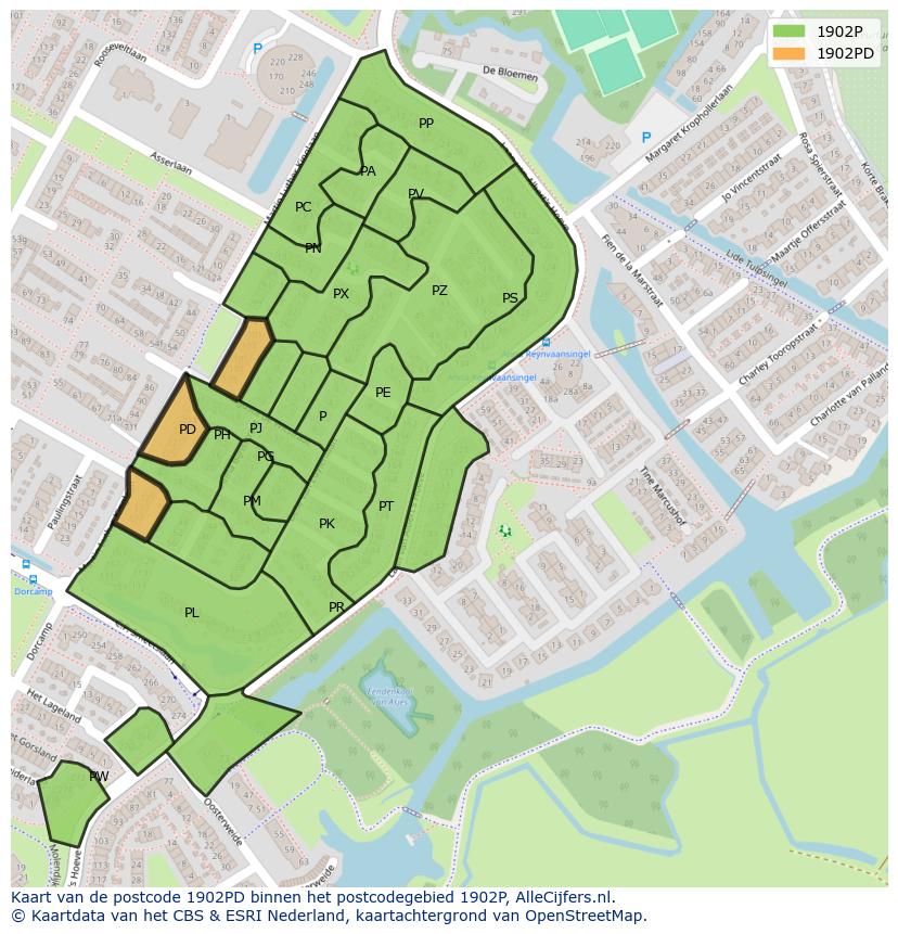 Afbeelding van het postcodegebied 1902 PD op de kaart.