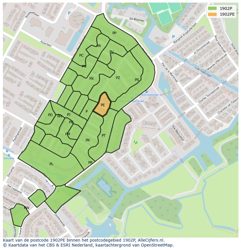 Afbeelding van het postcodegebied 1902 PE op de kaart.