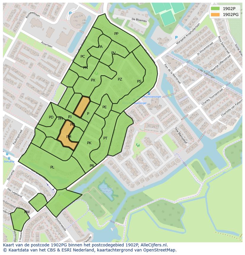 Afbeelding van het postcodegebied 1902 PG op de kaart.