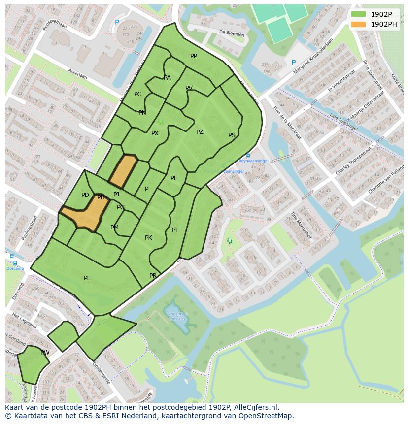 Afbeelding van het postcodegebied 1902 PH op de kaart.