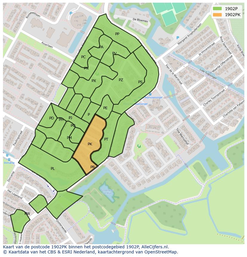 Afbeelding van het postcodegebied 1902 PK op de kaart.