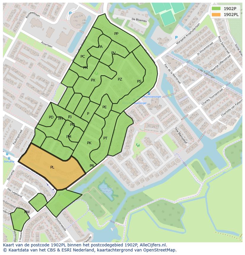 Afbeelding van het postcodegebied 1902 PL op de kaart.