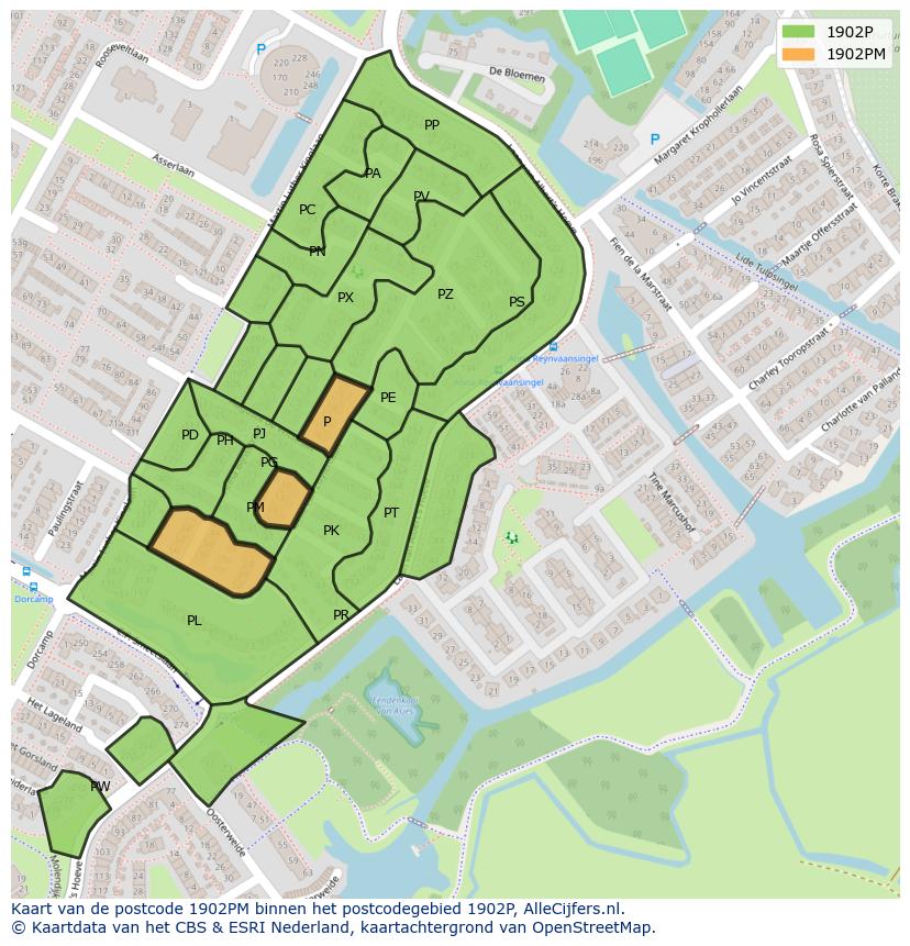Afbeelding van het postcodegebied 1902 PM op de kaart.