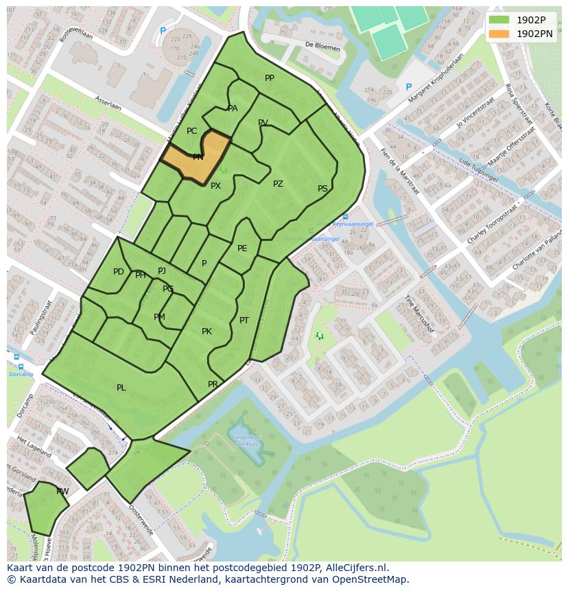 Afbeelding van het postcodegebied 1902 PN op de kaart.