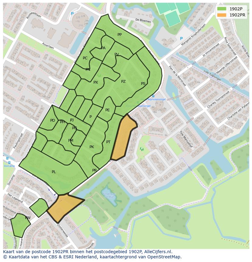 Afbeelding van het postcodegebied 1902 PR op de kaart.