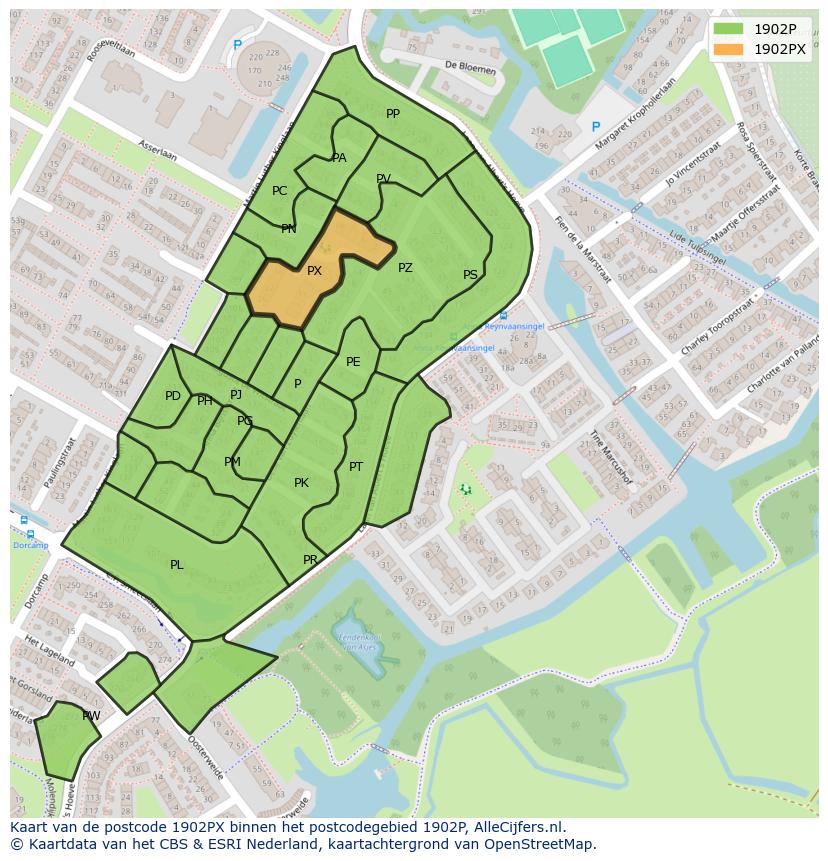 Afbeelding van het postcodegebied 1902 PX op de kaart.