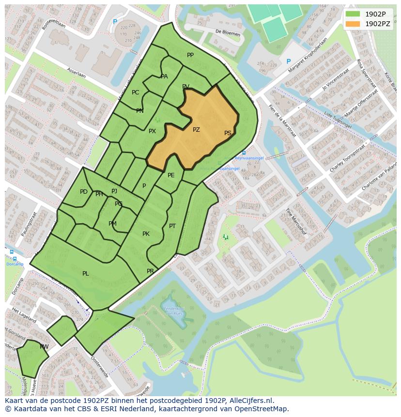Afbeelding van het postcodegebied 1902 PZ op de kaart.