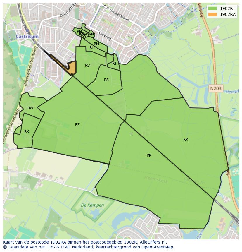 Afbeelding van het postcodegebied 1902 RA op de kaart.