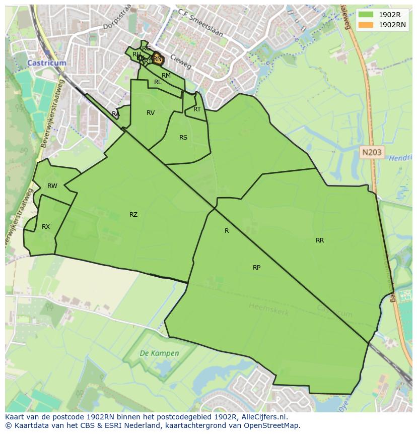 Afbeelding van het postcodegebied 1902 RN op de kaart.
