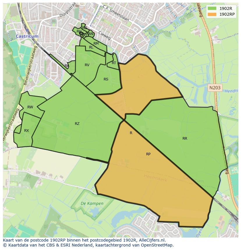 Afbeelding van het postcodegebied 1902 RP op de kaart.