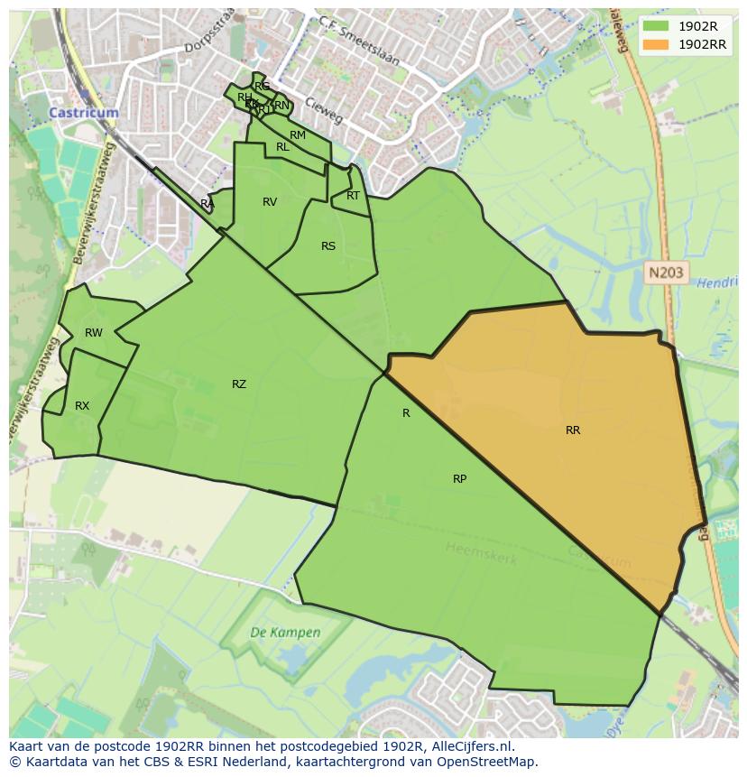 Afbeelding van het postcodegebied 1902 RR op de kaart.
