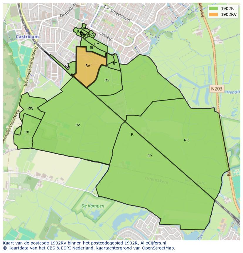 Afbeelding van het postcodegebied 1902 RV op de kaart.