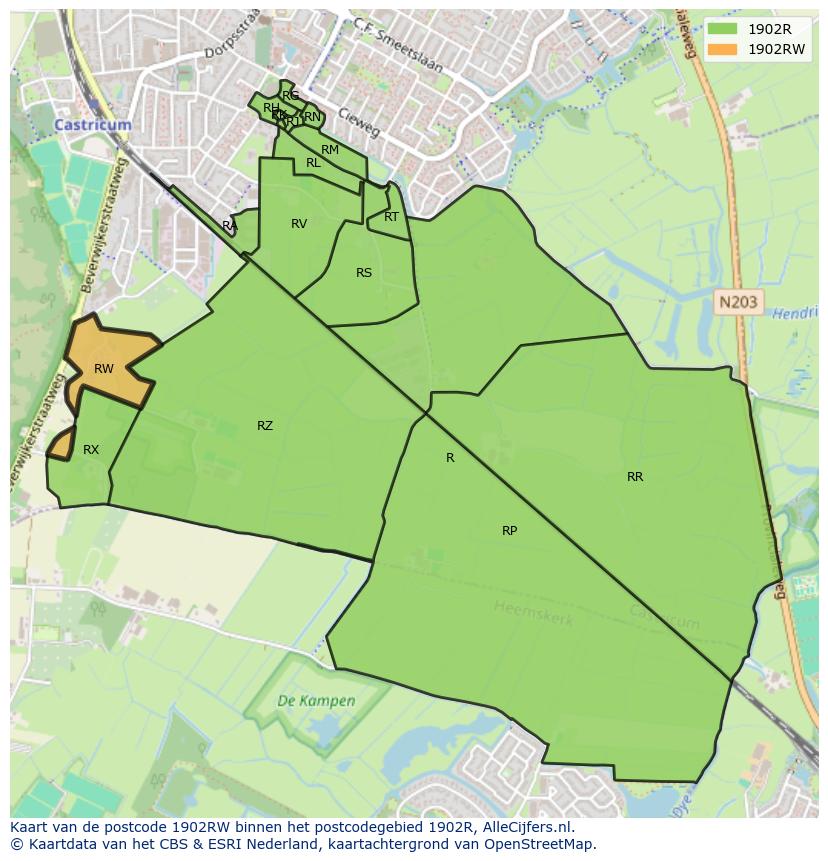 Afbeelding van het postcodegebied 1902 RW op de kaart.