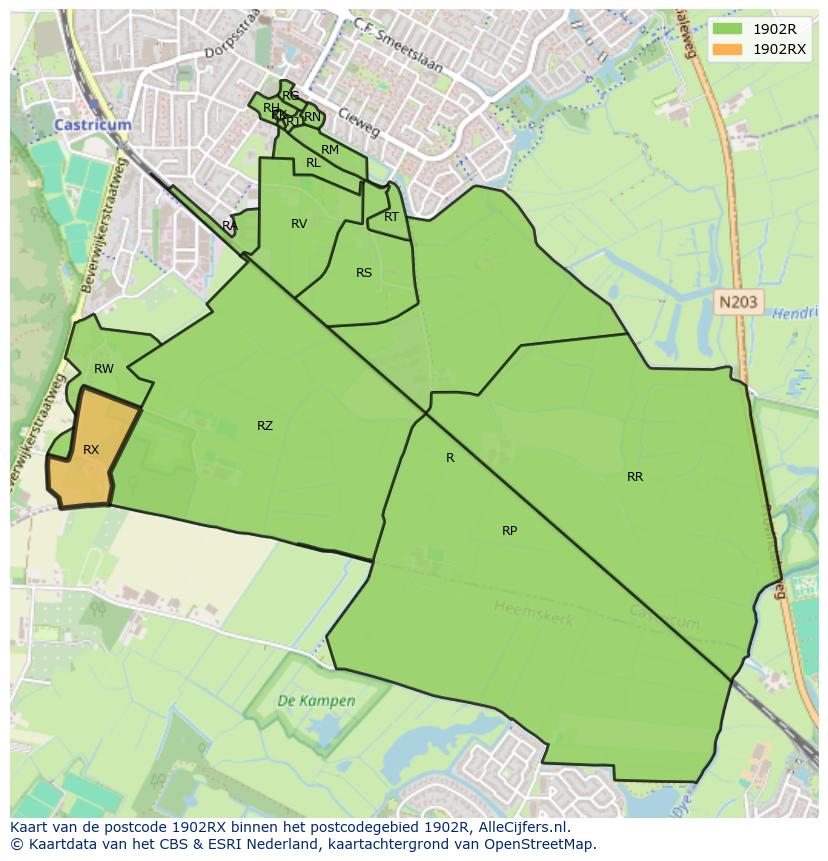 Afbeelding van het postcodegebied 1902 RX op de kaart.