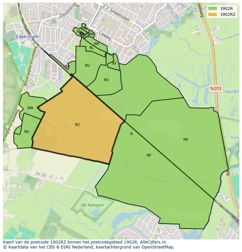 Afbeelding van het postcodegebied 1902 RZ op de kaart.