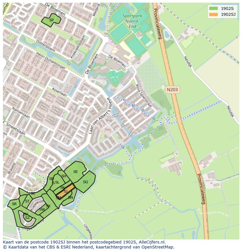 Afbeelding van het postcodegebied 1902 SJ op de kaart.
