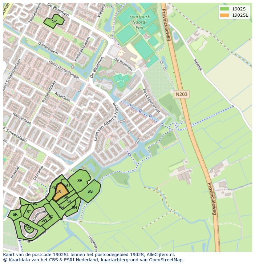 Afbeelding van het postcodegebied 1902 SL op de kaart.