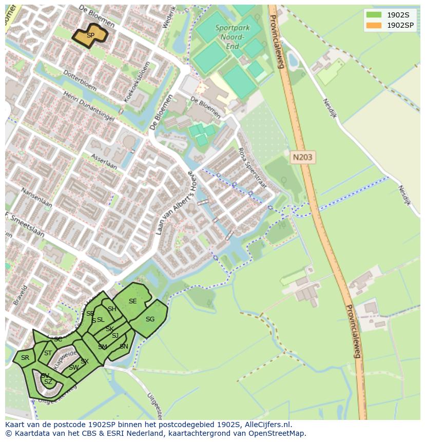Afbeelding van het postcodegebied 1902 SP op de kaart.