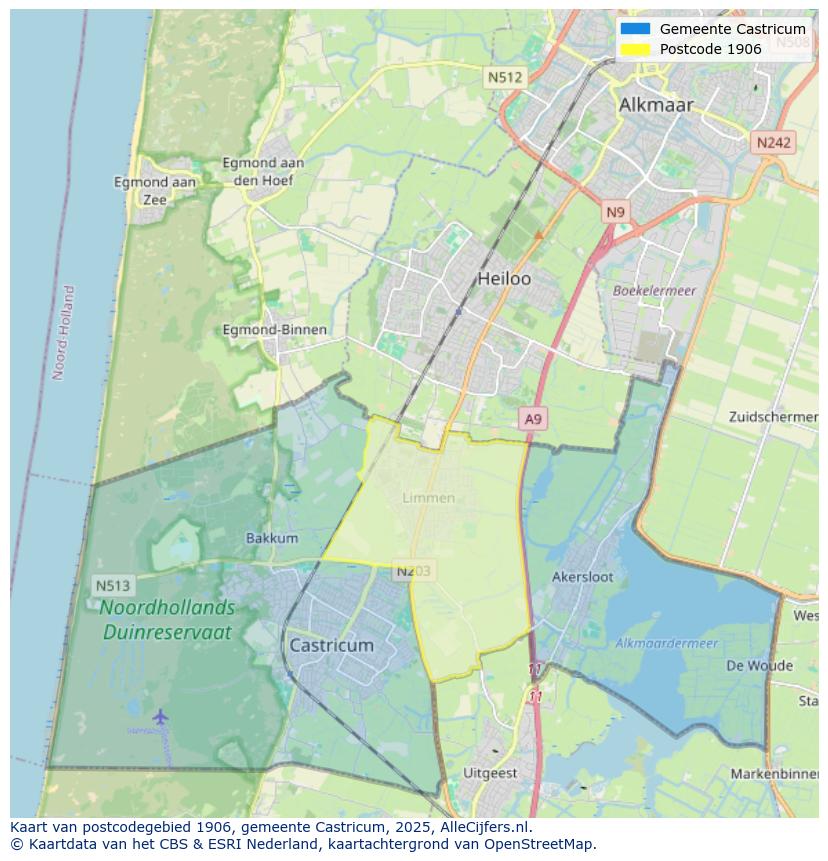 Afbeelding van het postcodegebied 1906 op de kaart.