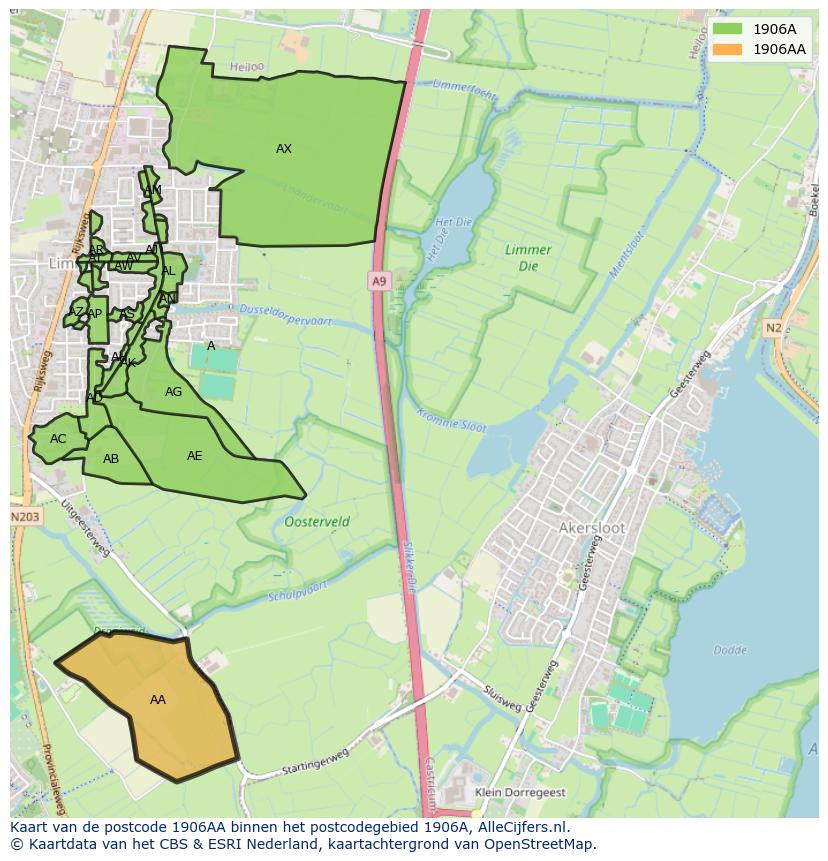 Afbeelding van het postcodegebied 1906 AA op de kaart.