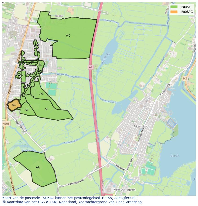 Afbeelding van het postcodegebied 1906 AC op de kaart.