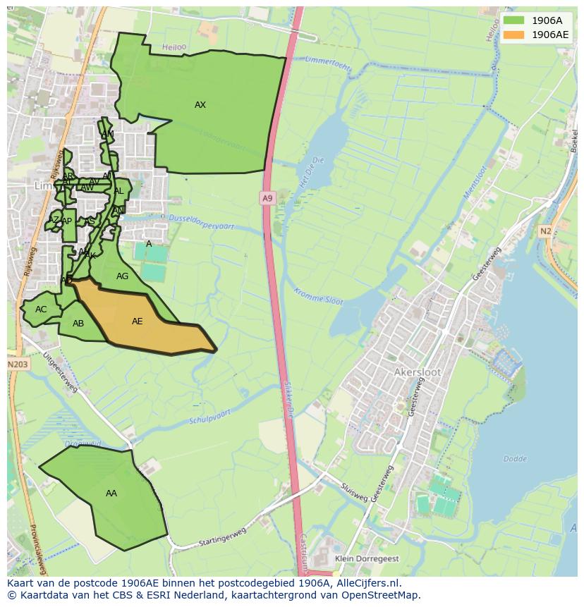 Afbeelding van het postcodegebied 1906 AE op de kaart.