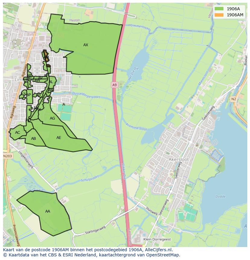 Afbeelding van het postcodegebied 1906 AM op de kaart.