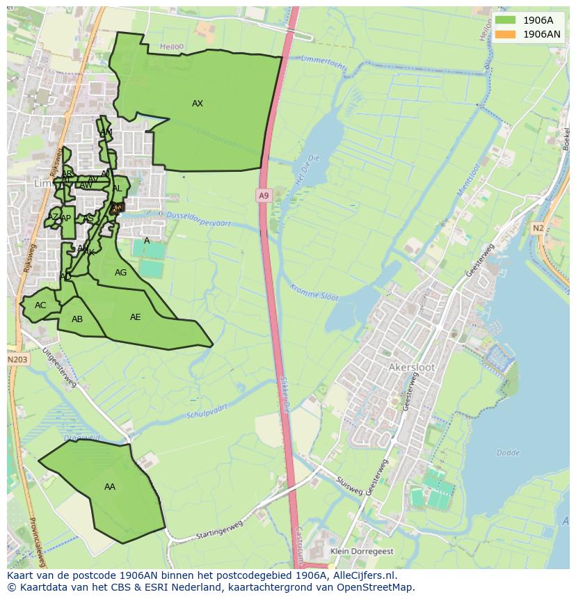 Afbeelding van het postcodegebied 1906 AN op de kaart.