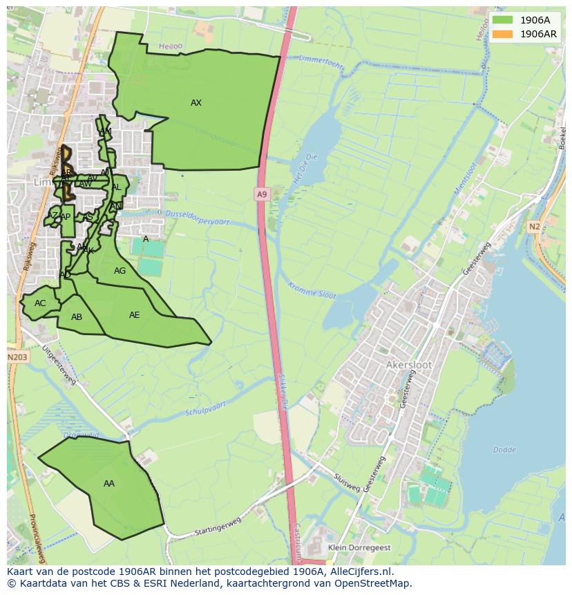 Afbeelding van het postcodegebied 1906 AR op de kaart.